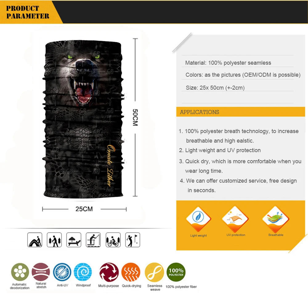 3D животных бесшовная Бандана Маска повязка на голову волка тигра Косплэй уход за