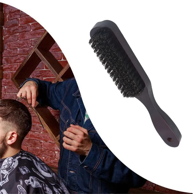 Black Wooden Handle Bristle Hair Brush Hairdressing Men Beard Anti Static Barber Styling Comb Shaving Tools | Красота и здоровье