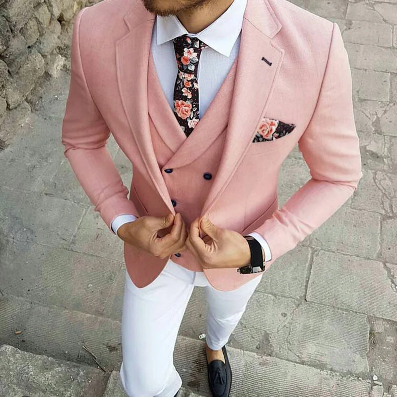 Latest Designs Pink Men Suits for Wedding Suits Green Man Business Blazers Blue Groom Tuxedos Slim Fit Terno Masculino 3 Pieces