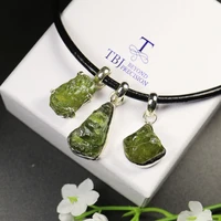 tbjnatural peridot handmade rough pendant leather chord necklace jewelry 925 sterling silver women special birthstone gift