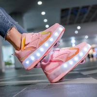kids roller skates shoes led light flashing light 2 wheels skating sneaker flying shoe recharge multi light breatheable boy girl