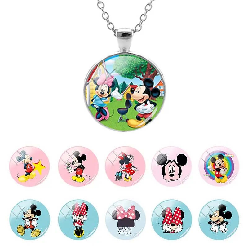

Disney Mickey Mouse Lovely Pattern 25mm Glass Dome Pendant Necklace Cartoon Chain Necklace for Kids Gift Cabochon Jewelry DSY268