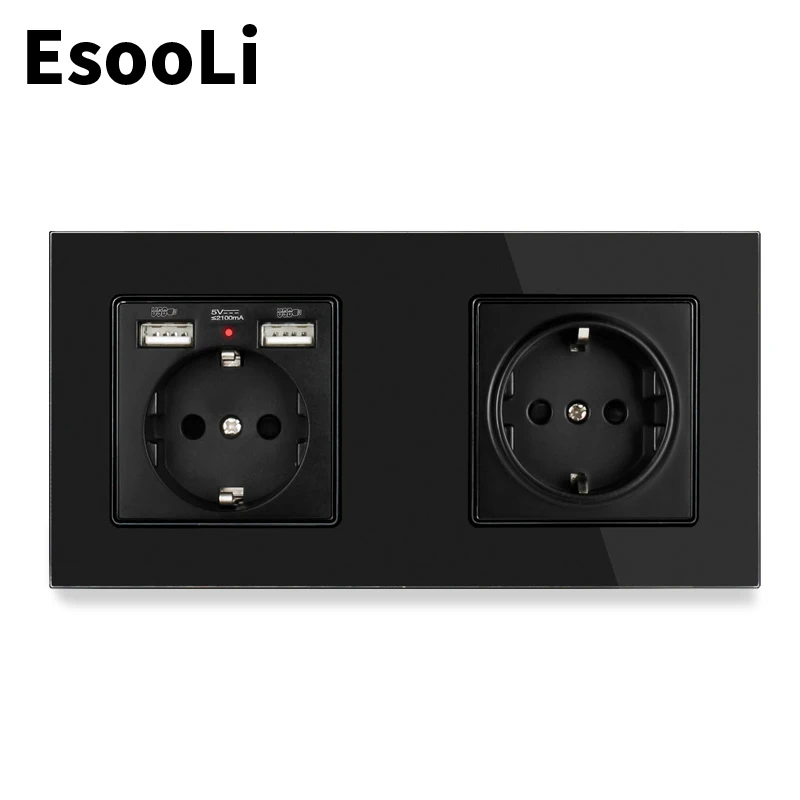 Роскошная стеклянная панель Esooli золотого цвета с 2 USB портами для зарядки скрытый