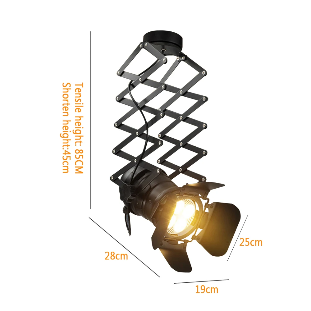 

E27 Telescopic Spotlight Exhibition Hall Bedroom Bar Track Ceiling Lamp Retro Industrial Led Iron Art Living Room Adjustable