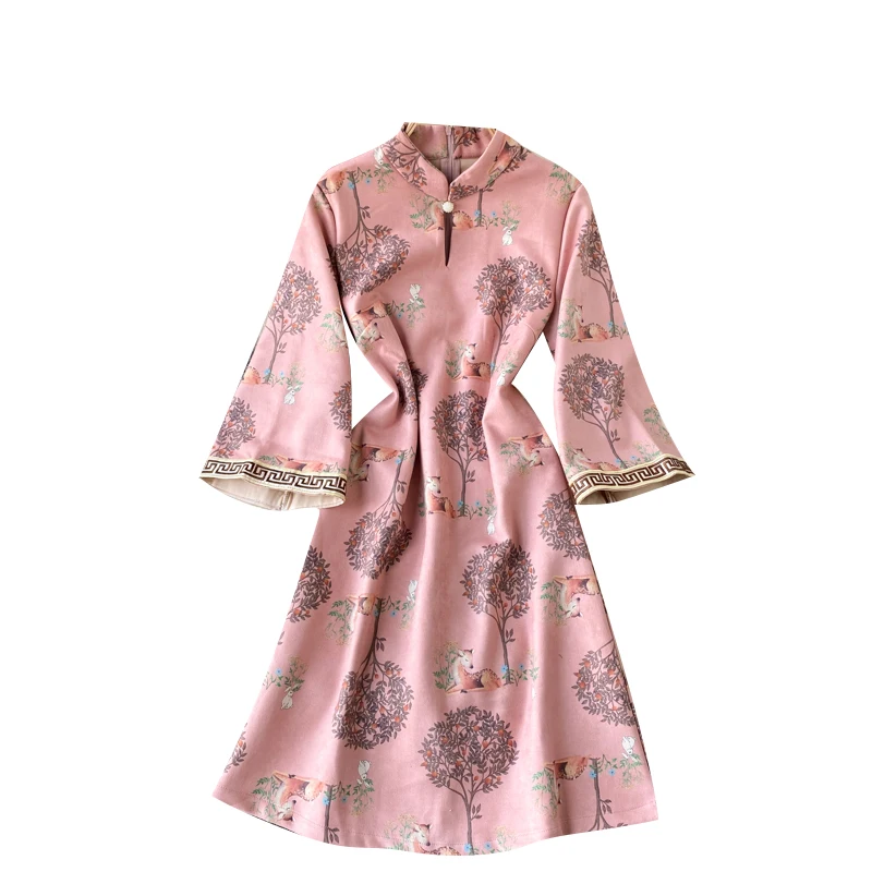 

modified female temperament of spring collar sleeves in restoring ancient ways of cultivate morality dress pink