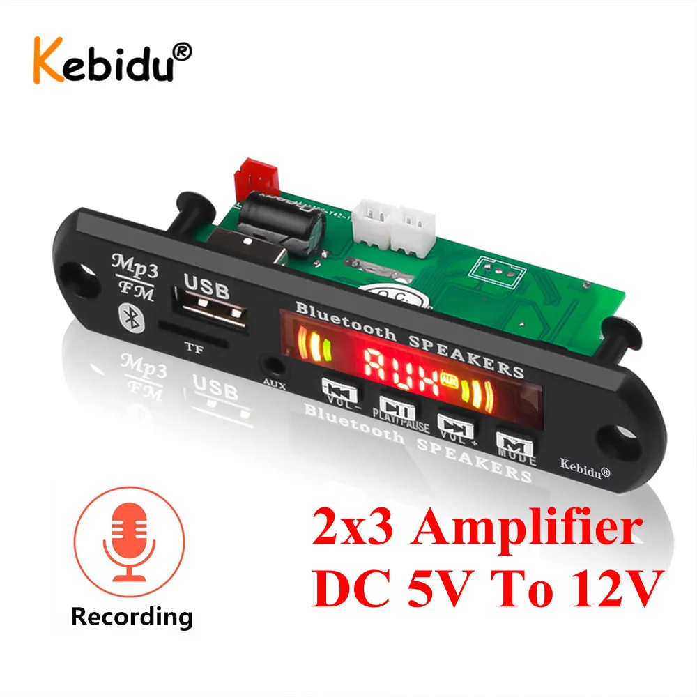 MP3 декодер Kebidu с Bluetooth 5 0 плата 2x3 Вт усилитель FM радио DC 12 В аудиомодуль для