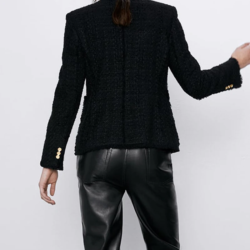 Пикантный шерстяной твидовый блейзер с V-образным вырезом осенний пиджак женский