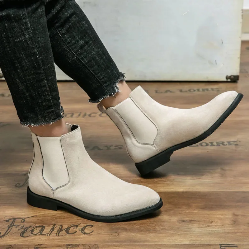 

Trendy Men's New Riding Boots English Style Thick Soled High Top Leather Boots Fashion Solid Color Inner Elevated Chelsea Boots