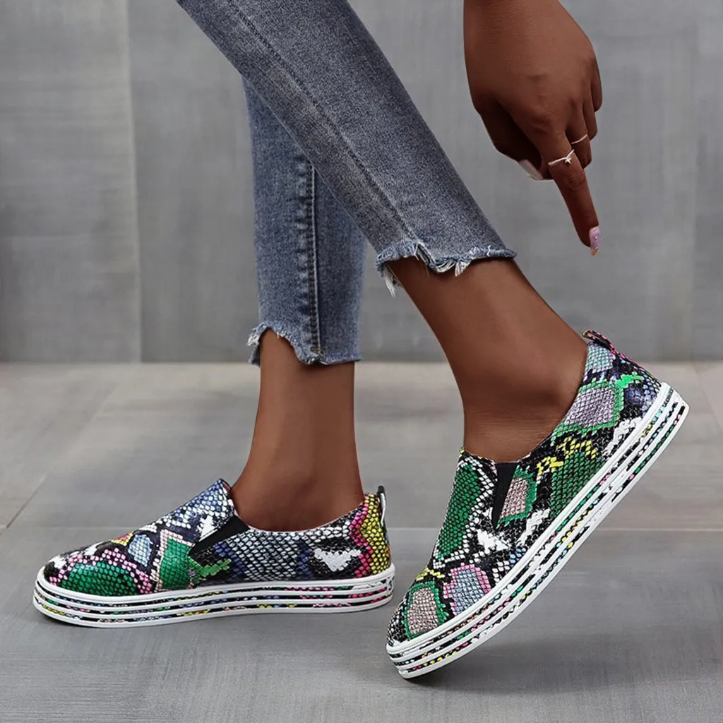 sports shoes for women gym Womens Walk Sports Casual Flats Shoe Snake Print Classic Slip-on Sneakers zapatos para correr #z | Спорт и