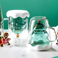 transparent double layered anti scald glass christmas tree starry sky coffee mug thermal insulation breakfast milk cup