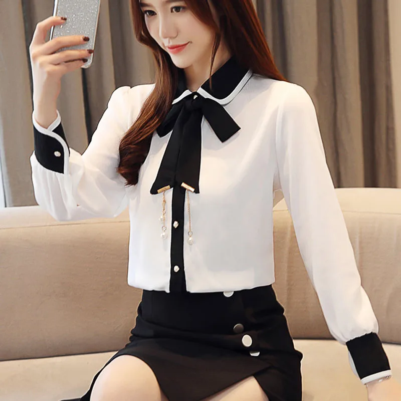 Женская шифоновая блузка с длинным рукавом повседневная офисная бисером и