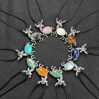 natural stone sika deer pendant reindeer quartz crystal healing reiking charms chakra hip hop steel vintage necklace accessory