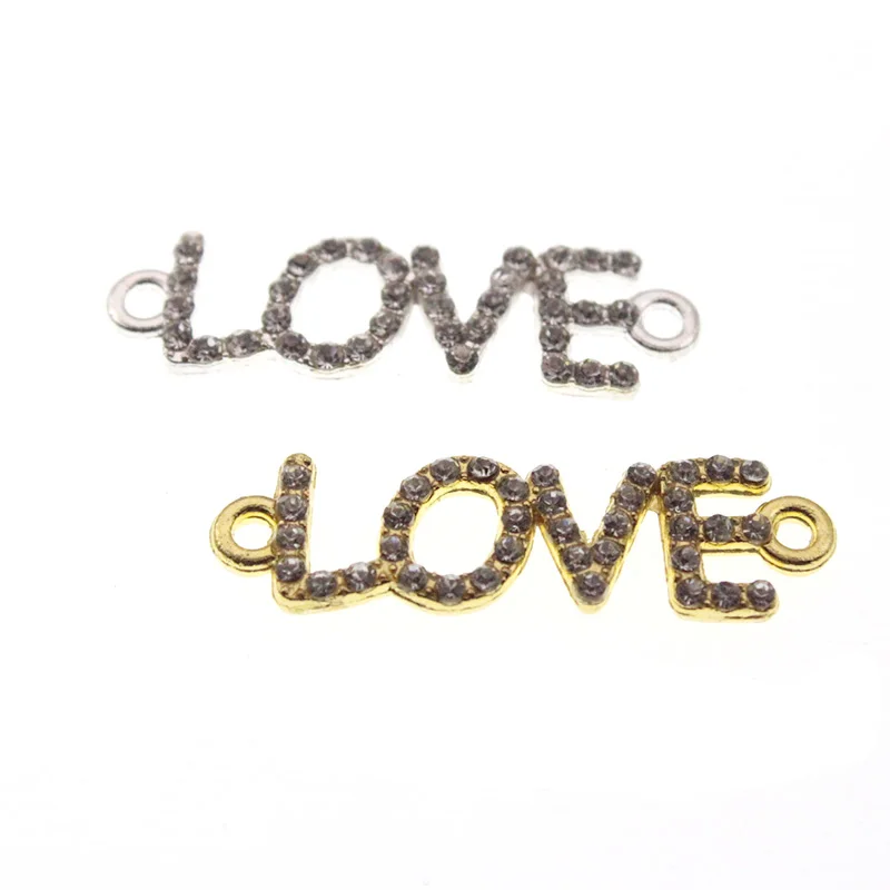 

10pcs/lot 37x10mm Gold Silver Color Love Letters Connectors Charms Spacer for Jewelry Making fit Bracelet Necklace DIY Handmade