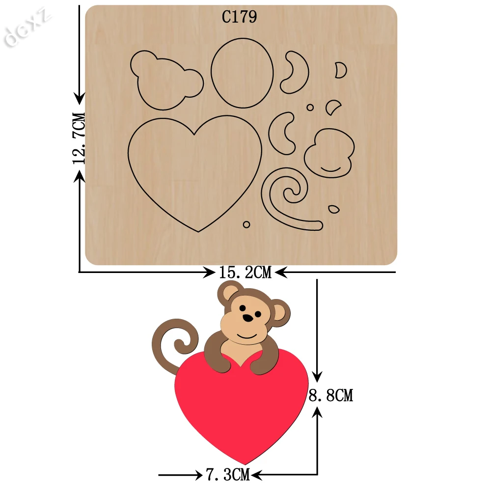 Новые высекальные штампы для скрапбукинга в виде сердца обезьяны деревянных
