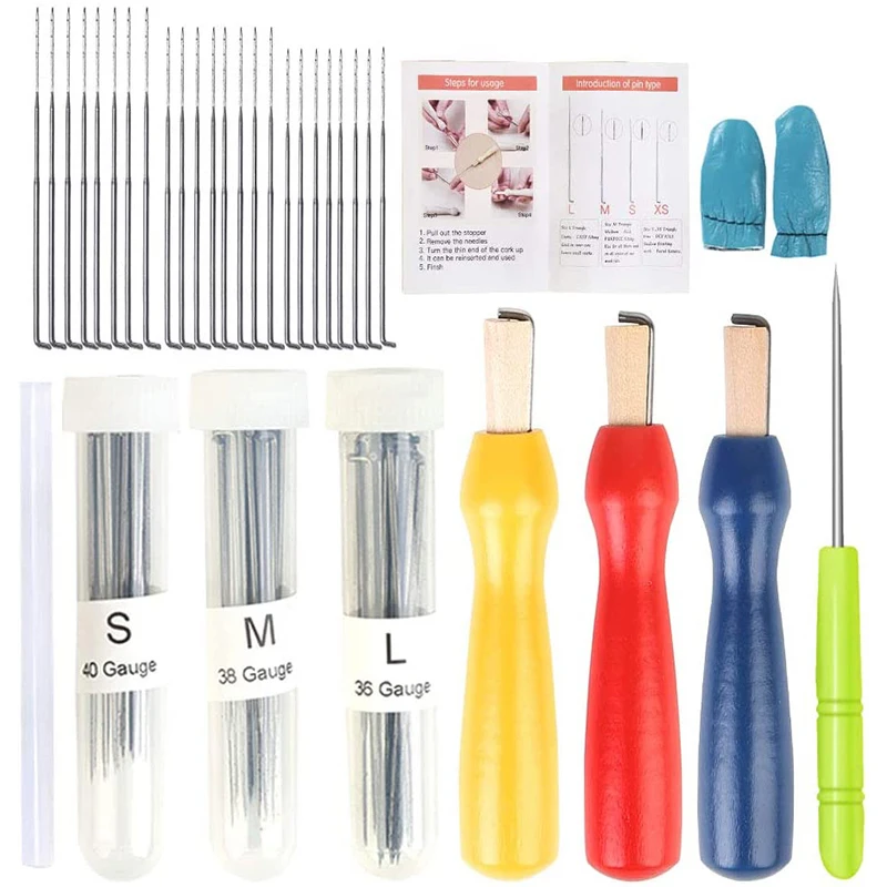 

RORGETO 60 Pcs Needle Felting Tool Set Felting Needles with 3 Colors Wooden Felting Glue Stick Finger Cot Awl Felting Supplies