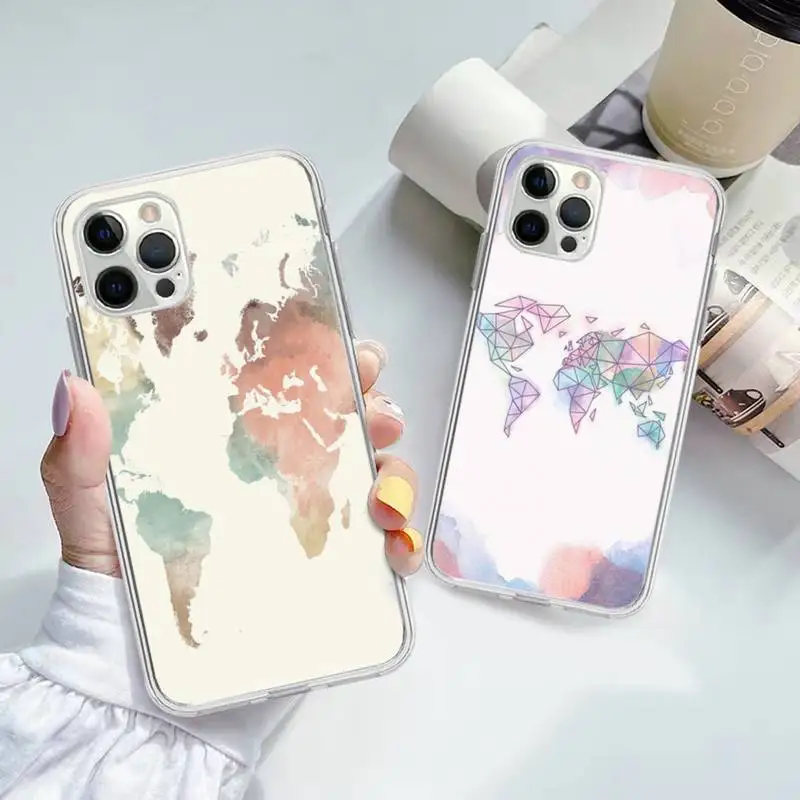 

World Map Travel Phone Case for iPhone 11 12 13 mini pro XS MAX 8 7 6 6S Plus X 5S SE 2020 XR case
