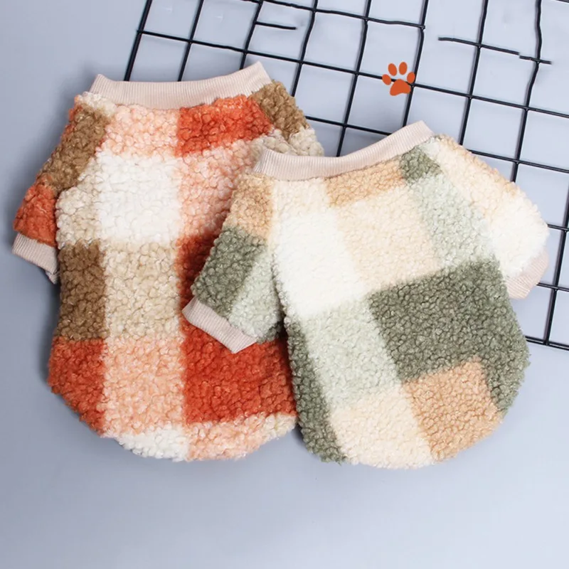 

Fleece Plaid Pet Sweaters for Small Dog Cat Berber Pullover Sweatshirt Puppy Kitten Winter Coat Jacket Warm Puppy Outfit Clothes