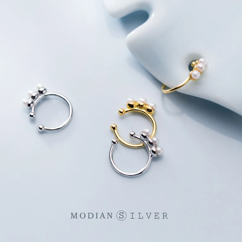 Modian золото Цвет с буквенным принтом С Форма жемчужные серьги клипсы для женщин 925