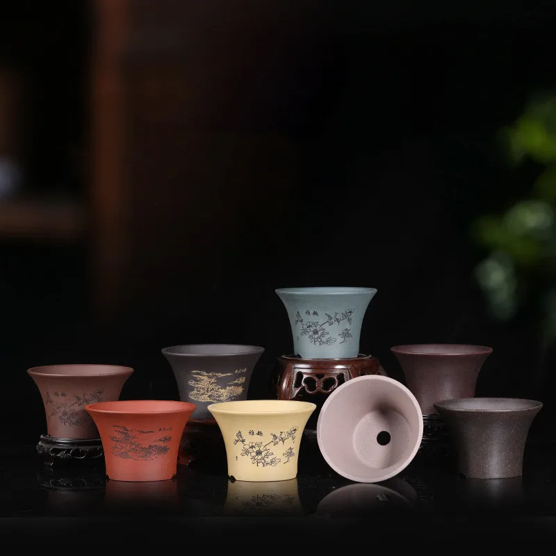 

Yixing Purple Sand Flowerpot Small Orchid Pots Exquisite Desktop Old Pile Succulent Iris Bonsai Pot Living Room Green Plants