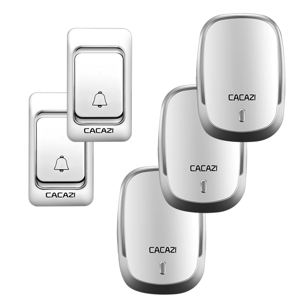 2 button 3 receiver Умный беспроводной водонепроницаемый дверной звонок CACAZI с кнопкой на 1 батарее и 2 приемниками, вилка стандарта США, ЕС, Великобритании, беспроводной дверной Звонок - Цвет: 2 button 3 receiver