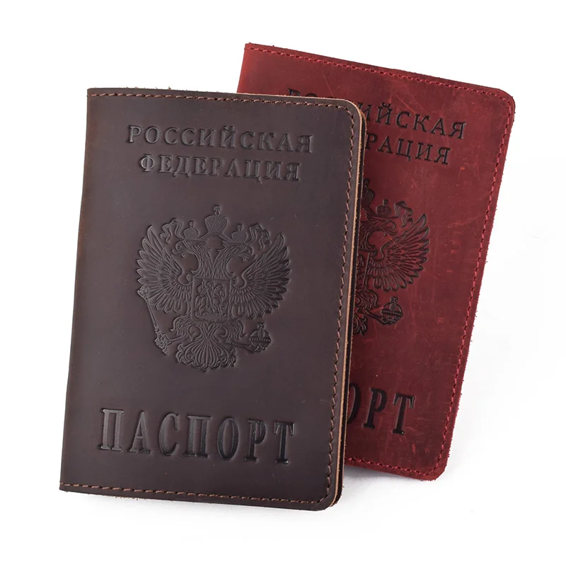 

Retro Real Leather Russia Passport Cover Genuine Leather Engraved Covers for Passport Full Grain Leather Passport Gift Wallet