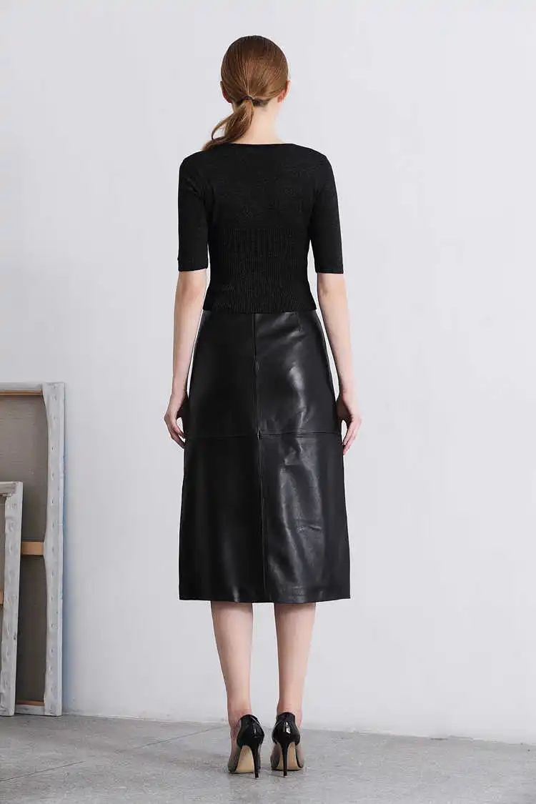 

women's winter Autumn high quality embroidery leather pencil skirt Chic lady's elegant genuine leather skirts B342