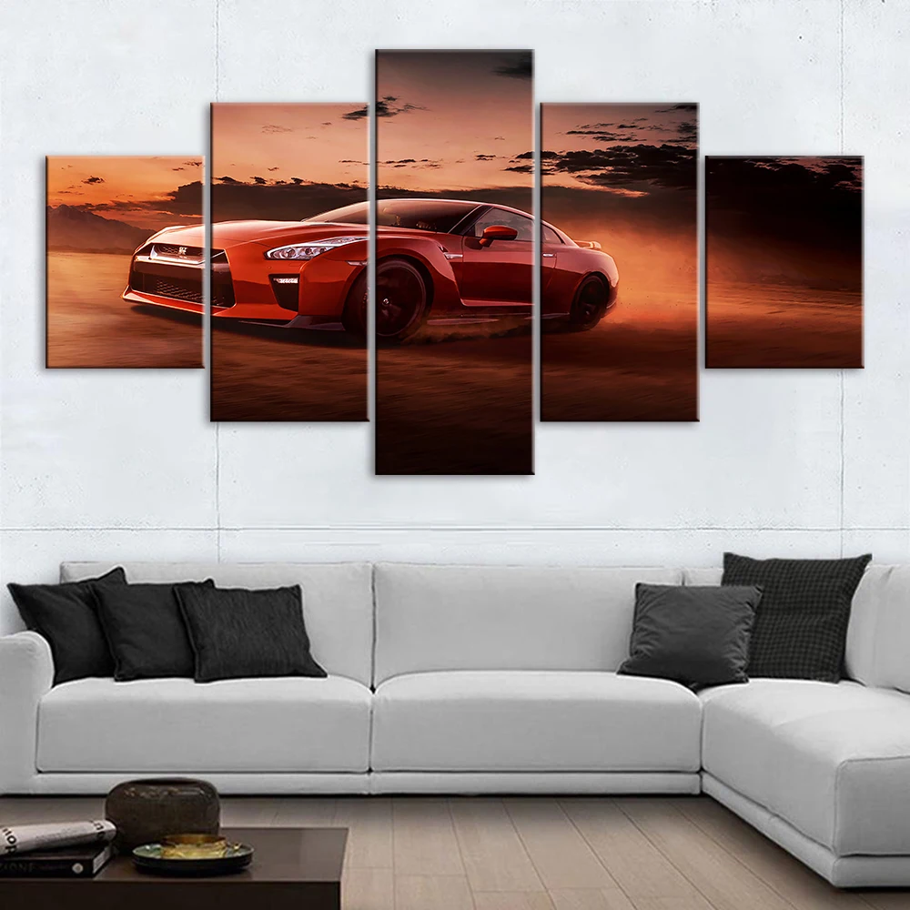

Canvas Printed Modern 5 Pieces Poster Nissan Red Car Home Decorative Decor Artwork for Living Room Modular Framework