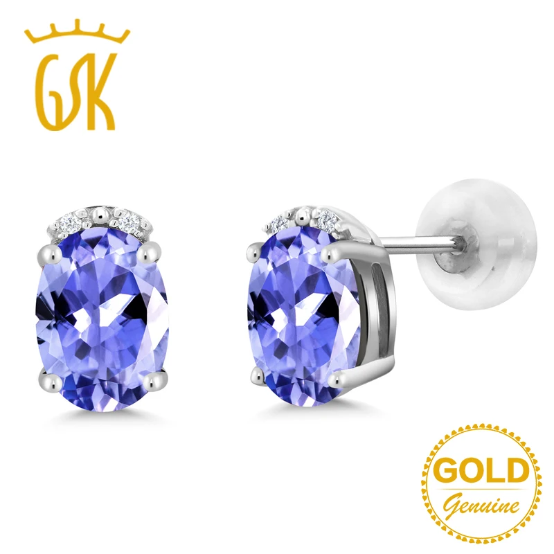 Серьги гвоздики GemStoneKing 1 53 карат Овальные натуральный голубой танзанит белый