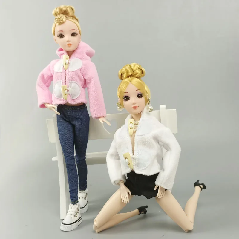 2pcs/lot Winter Warm Casual Wear White Pink Top Coat Hoodies for Barbie Doll Outfits Clothing 1/6 BJD Accessories Kids | Игрушки и хобби