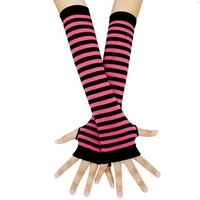 fingerless gloves arm sleeve anime women fishnet sports emo punk striped hand warmer mesh long gloves cotton fashion sleeves
