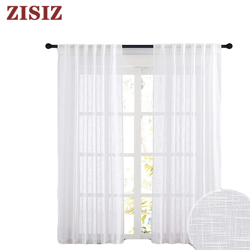 

Modern White Tulle Curtains for Living Room Linen Sheer Curtains for Bedroom Voile Curtains Window Treatments Drapes