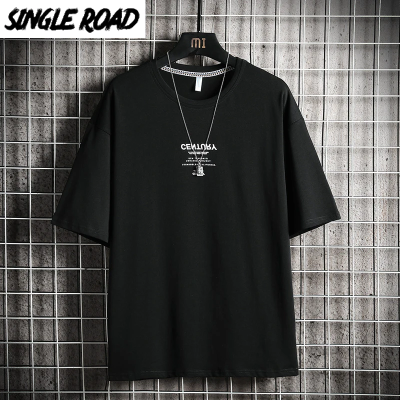 SingleRoad Мужская черная футболка для мужчин 2020 летний топ оверсайз хлопок хип хоп