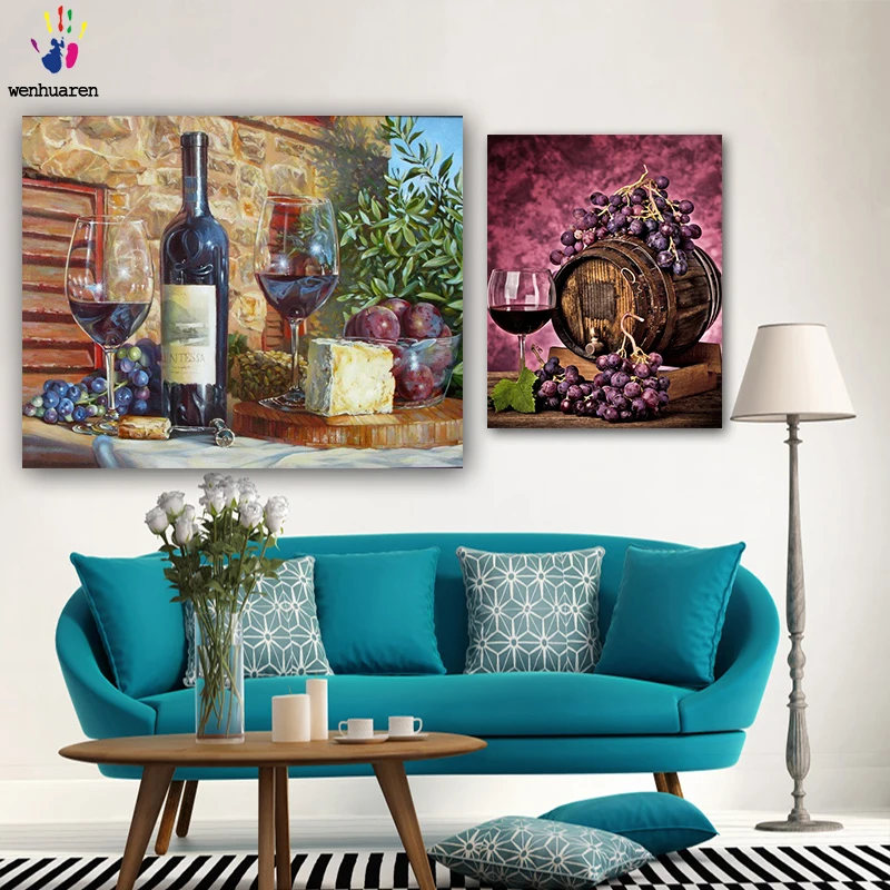 

DIY картинки для раскраски по номерам с цветами вкусный рисунок "вино" Рисование по номерам обрамление домашний холст один кусок