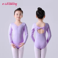 kids bowknot dance leotards children long sleeve dancing bodysuit cotton gymnastics leotards ballerina stage training costume