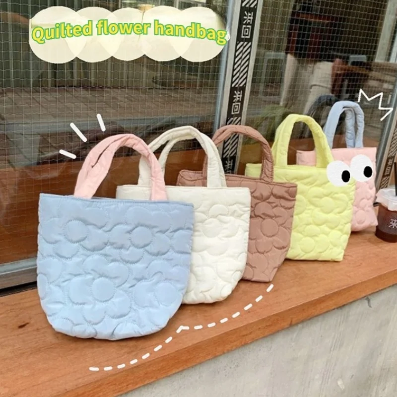 

Candy Color Women Portable Lunch Bento Bag Quilted Flower Ladies Small Clutch Purse Handbags Girl Storage Shoulder Bag Mommy Bag