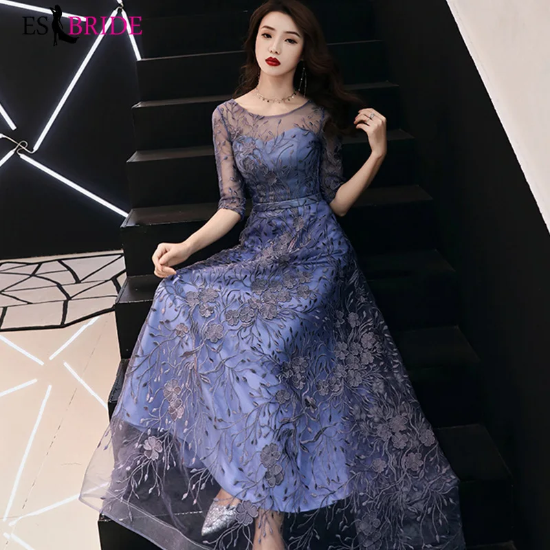 ES2746 Robe De Soiree вечерние платья с коротким рукавом длинные трапециевидные Формальные платья в пол с круглым вырезом женские элегантные платья