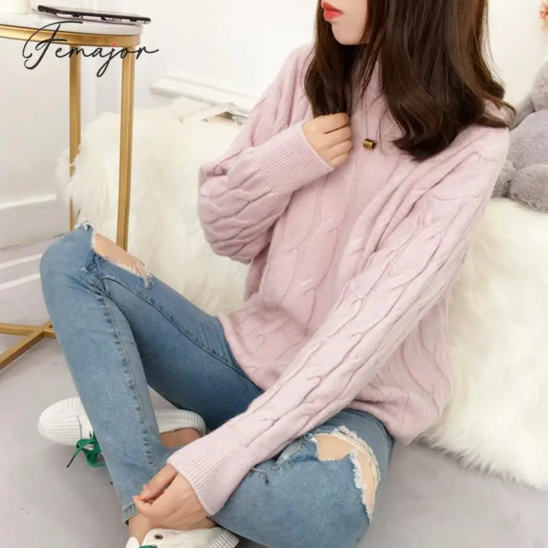 Женские однотонные пуловеры Осень-зима 2019 вязаные топы с длинным рукавом женские