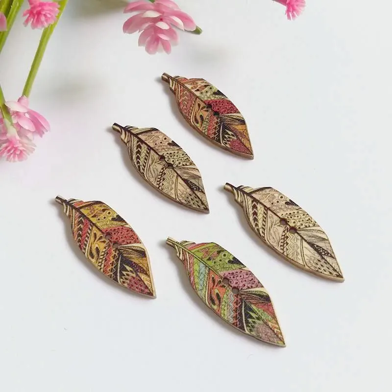

50pcs Leaves wood buttons for Craft Multicolors 2 holes handmade accessories for crafts botoes para artesanato 15MM*43MM