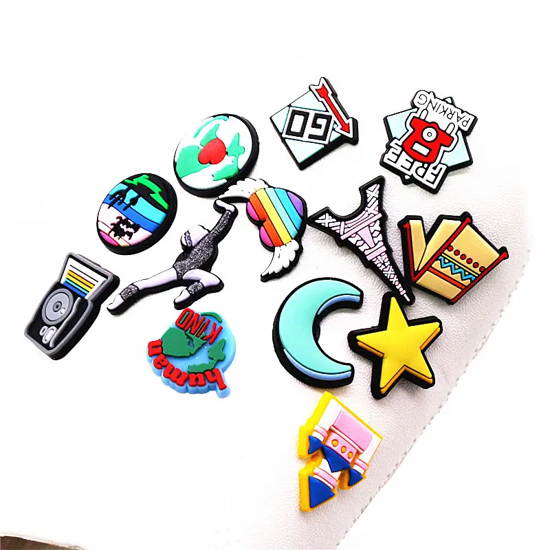 Single Sale 1pcs Protect Earth Shoe Charms Accessories Star Moon Tower Tent Shoe Decoration for croc jibz Kids Party X-mas Gifts