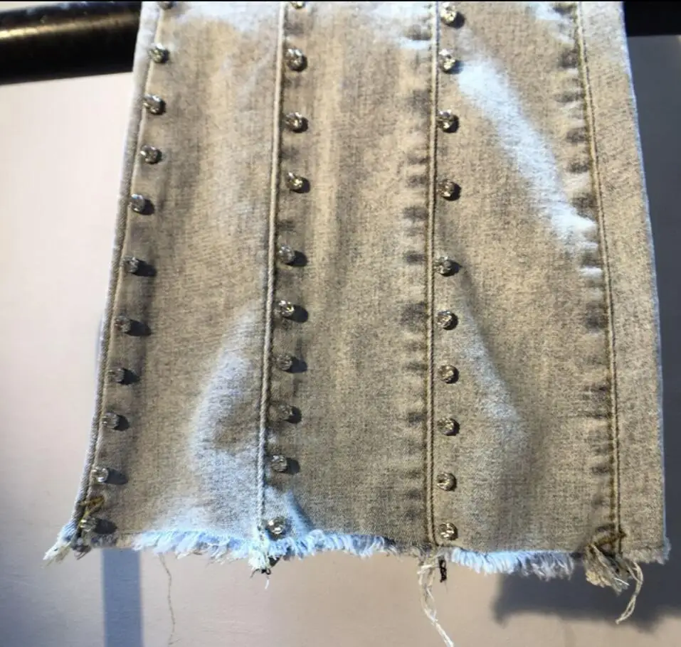 

2020 spring fashion Diamond Beads Denim Pants women high wasit stretch Frare Pants q668