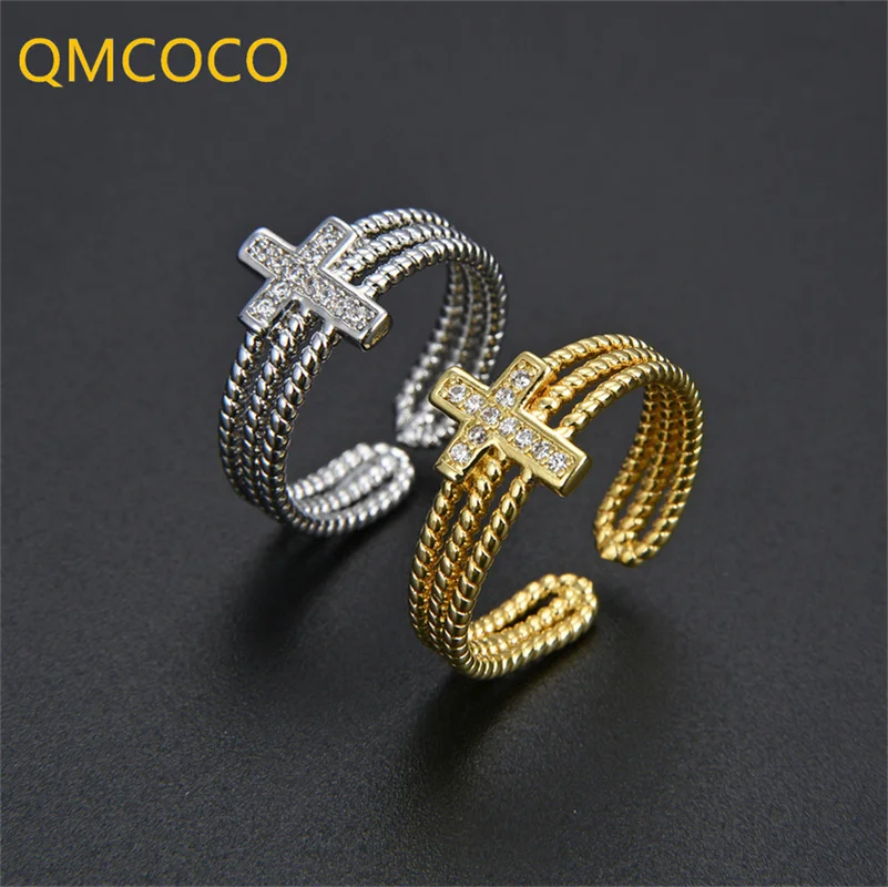 

QMCOCO Fashion Cross Zircon Silver Color Adjustable Index Finger Rings Korean Woman INS Fashion Delicacy Jewelry Party Gifts