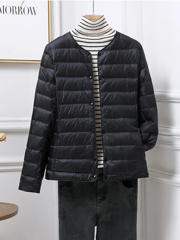 SEDUTMO Winter Duck Down Jacket Women Quilted Slim Ultra Light Thin Short Basic Coat Black Pocket For Spring  ED1818