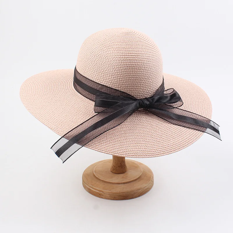 

Summer Straw Hat Women Wide Brim Beach Hat Sun hat Foldable Sun Block UV Protection Panama Hat Bone Chapeu Feminino H08