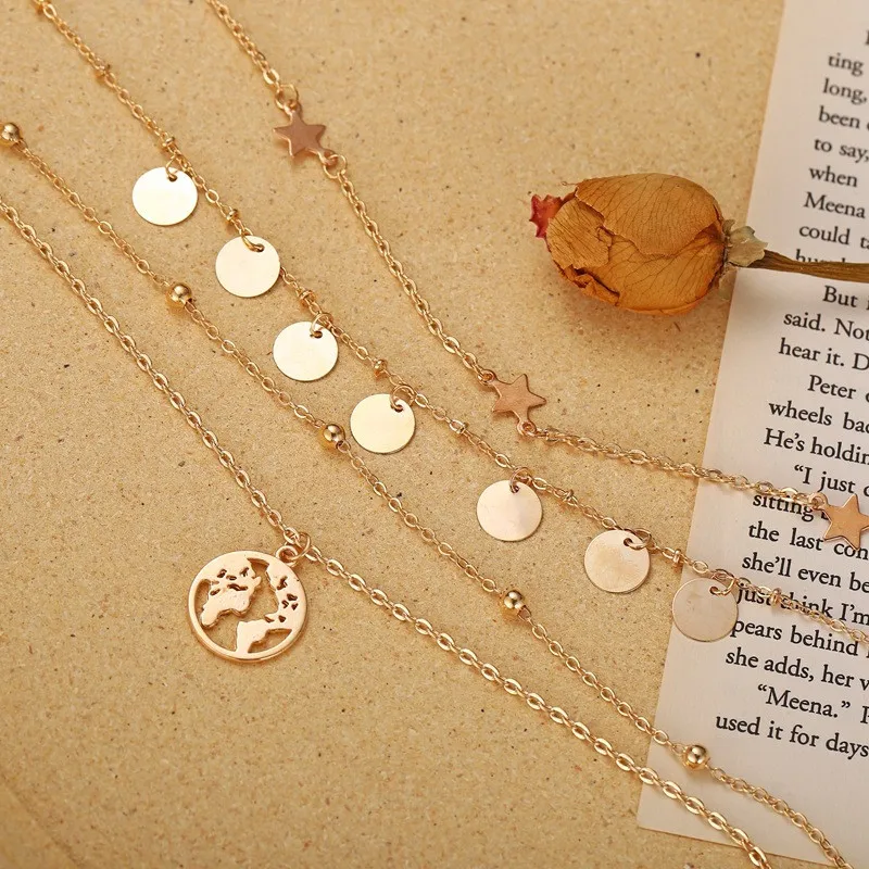 Богемные модные Луна кружка Карта Подвеска колье для женщин ювелирные изделия