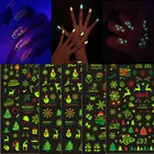 Счастливого Рождества светящиеся наклейки для ногтей флуоресцентные Рождественские зимние ползунки для ногтей очаровательные Светящиеся в темноте наклейки для маникюра