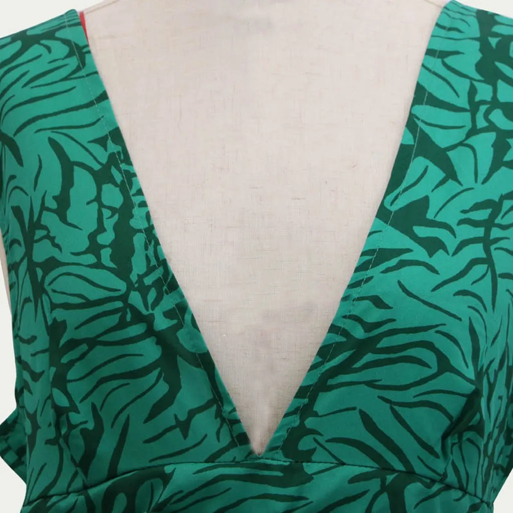 Зеленое пляжное винтажное платье-макси в тропическом стиле женское платье бохо