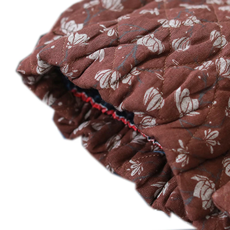 

Women Vest Sleeveless Jacket Ouwear Coat for Autumn Winter Retro Vintage Print Cotton Padded Thick Turndown Collar A12031502