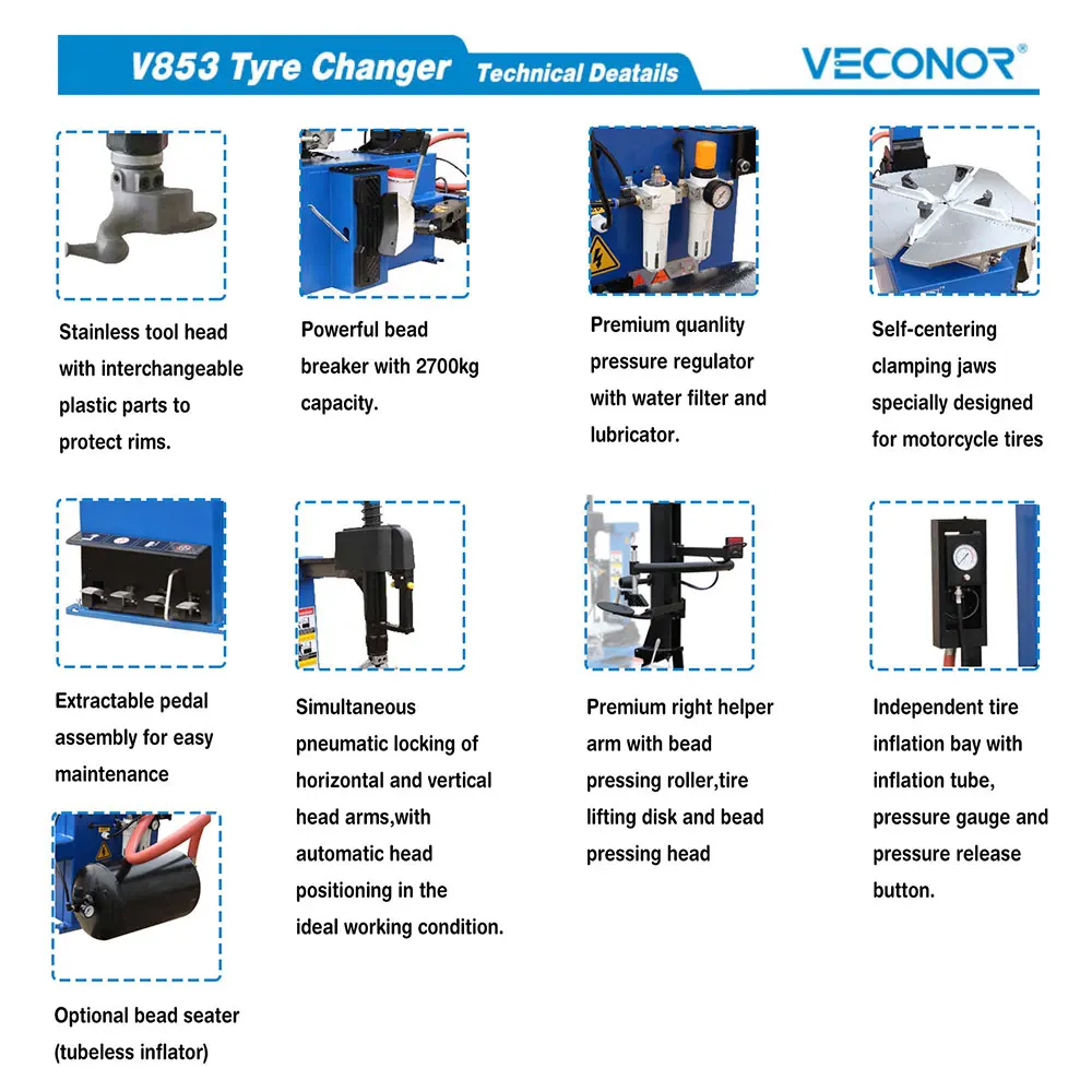 Автомобильный шиномонтажный станок V853 с автоматической наклонной колонкой и