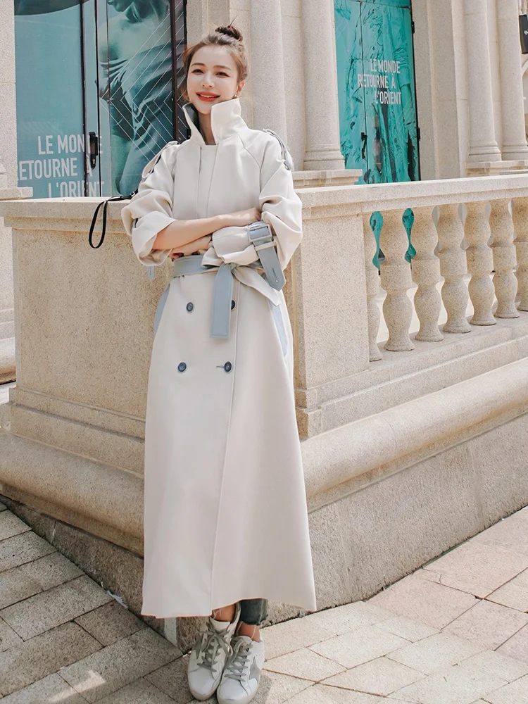 Женский Длинный плащ с поясом куртка большого размера воротником лацканами в