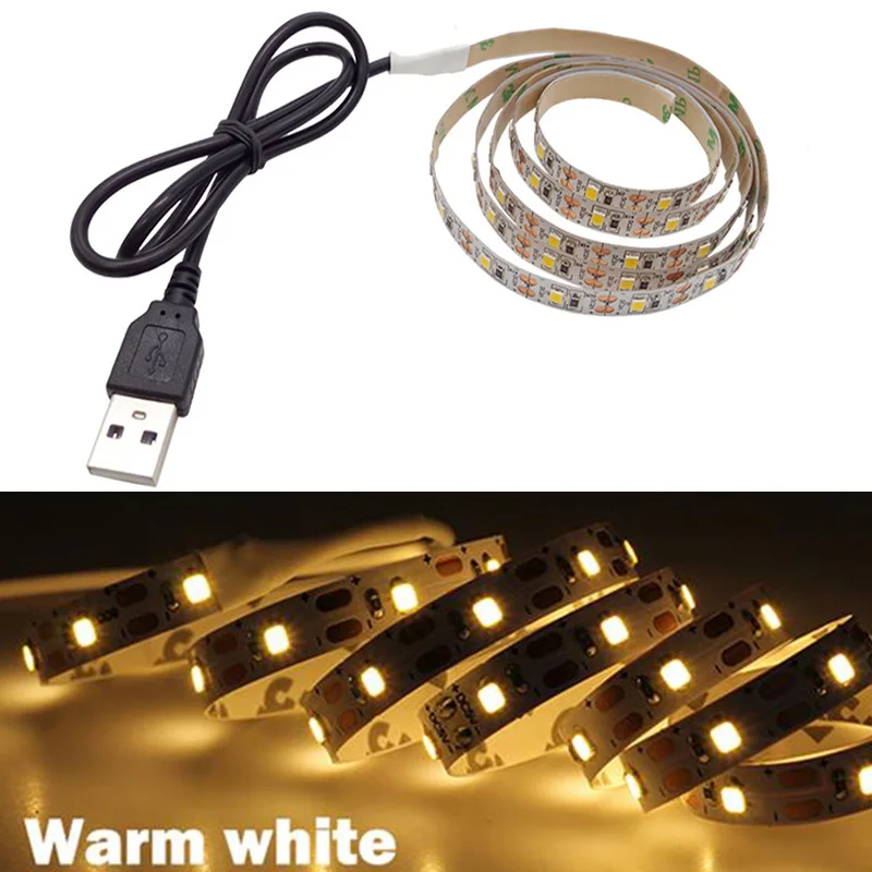 5V 2M Warm White RGB Светодиодная лента светильник SMD 2835 5 м Водонепроницаемая RGB лента 12В лента Диодная Светодиодная лента s светильник Гибкая полоса лампа ИК wifi контроллер - Испускаемый цвет: 5V 2M Warm White